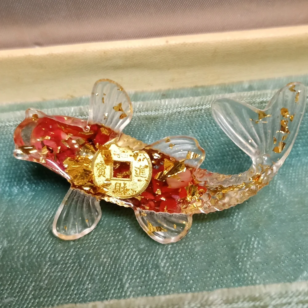 Decorative Red Gold Good Luck Fish Figurine Coin